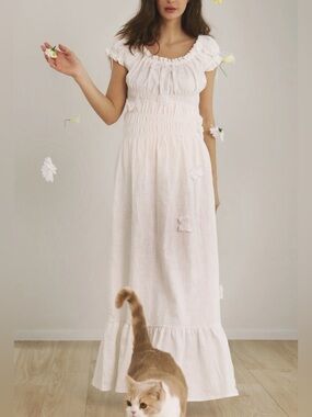 EUC NOTHING FITS BUT LINEN DRESS WITH BUTTERFLY APPLIQUE DRESS Size M/L